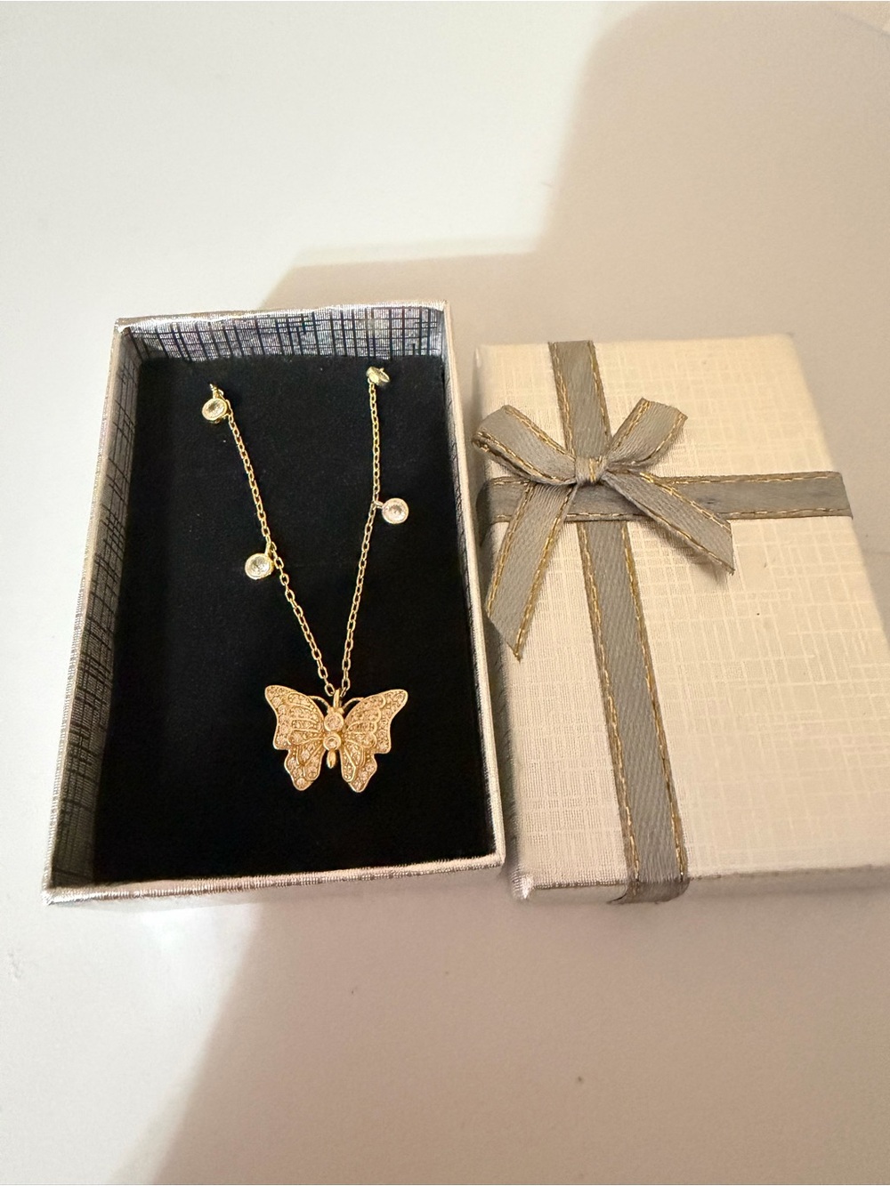 14k Gold over Butterfly Pendant Necklace with Crystal Accents - Women Jewelry